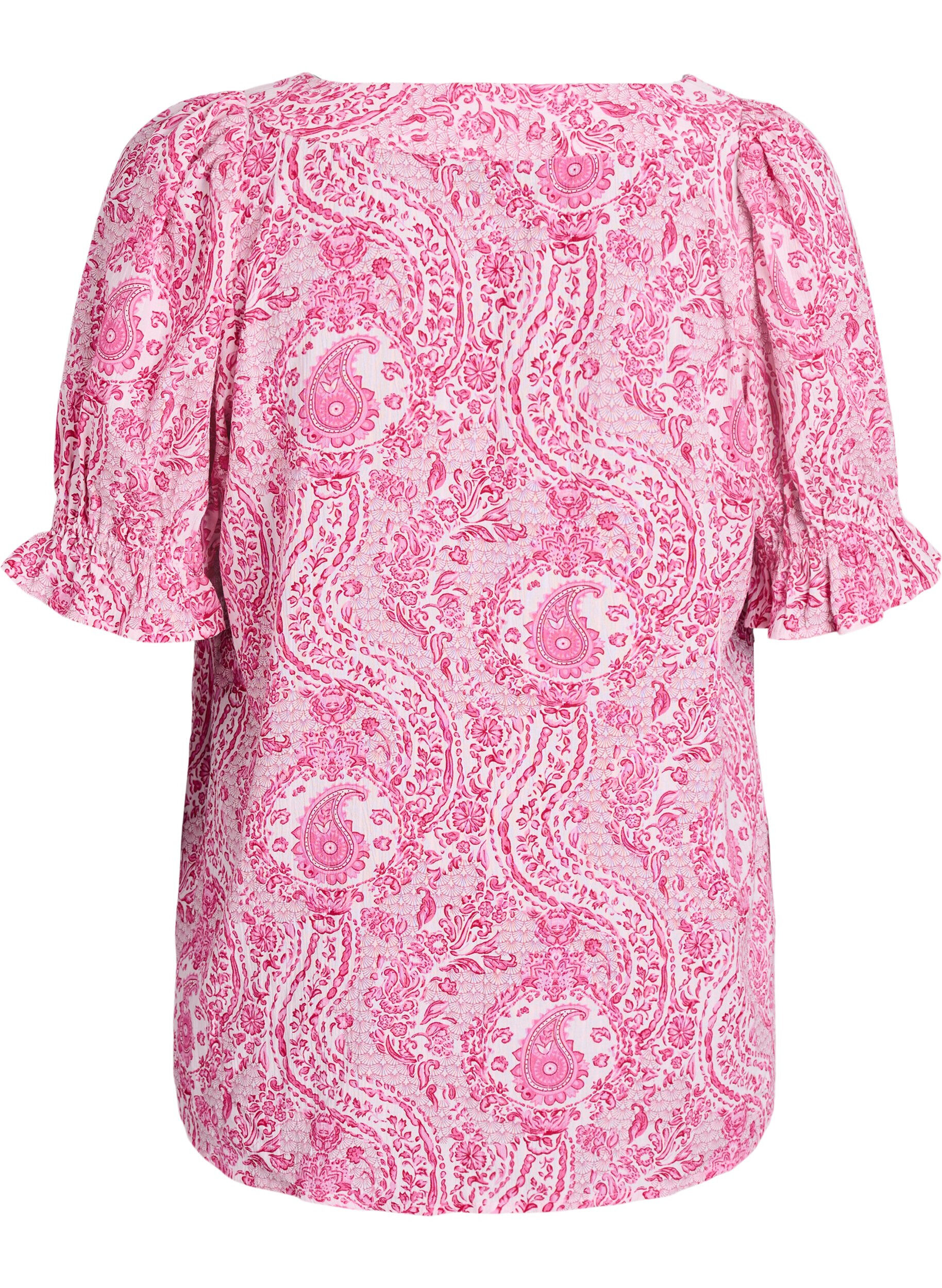 ZizziViskosebluse med paisleyprint og firkantet udsk&aelig;ring, Lyser&oslash;d, Packshot image number 1