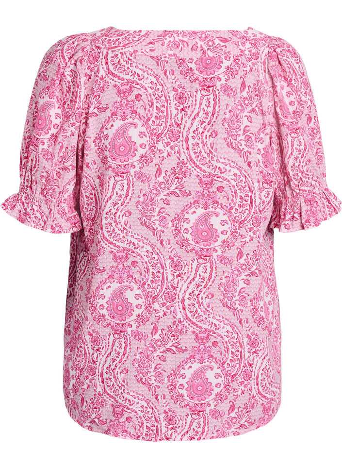 Viskosebluse med paisleyprint og firkantet udsk&aelig;ring, Lyser&oslash;d, Packshot image number 1