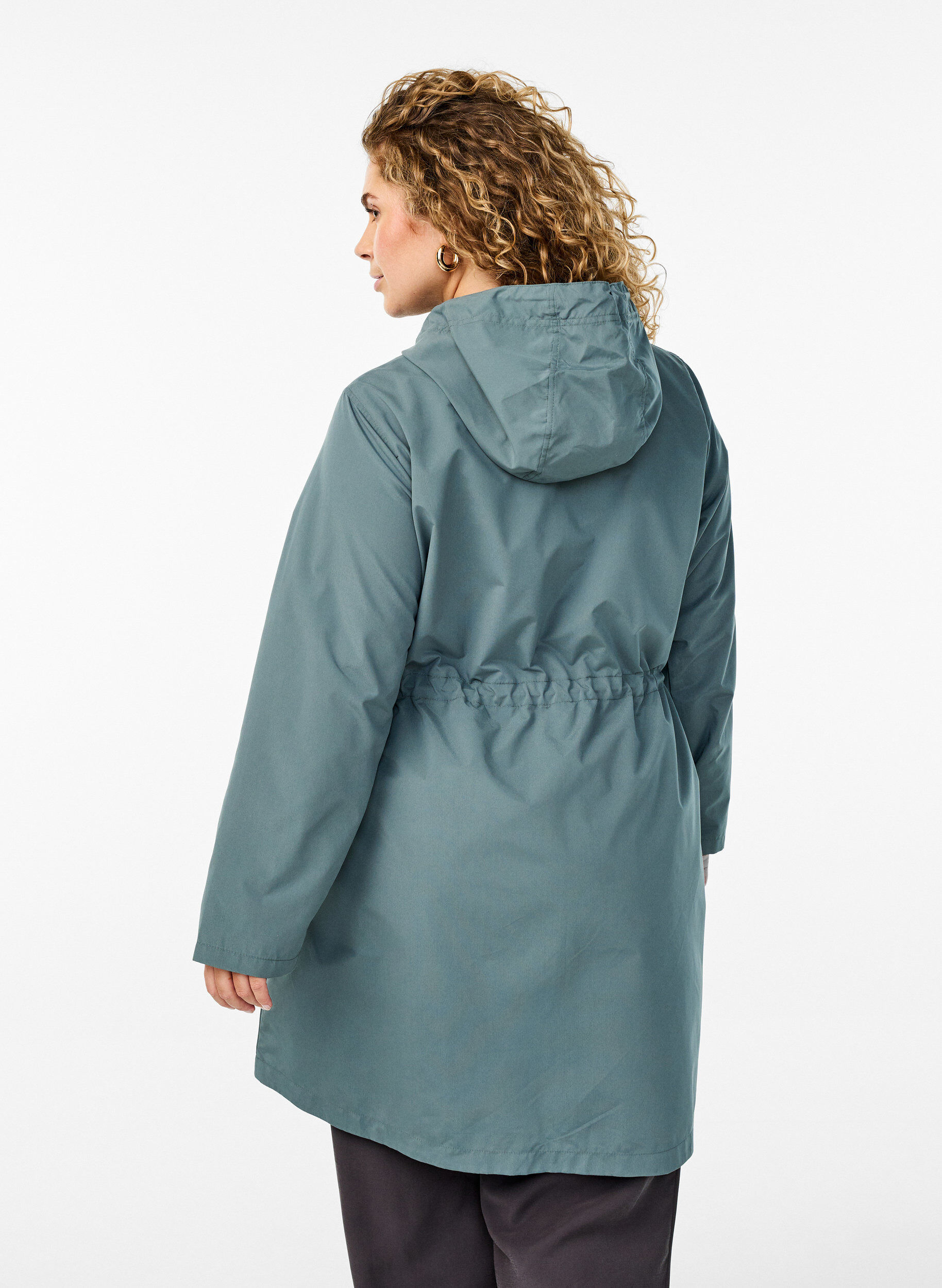 Zizzi FLASH - Parka i let matriale med h&aelig;tte, Gr&oslash;n, Model image number 2