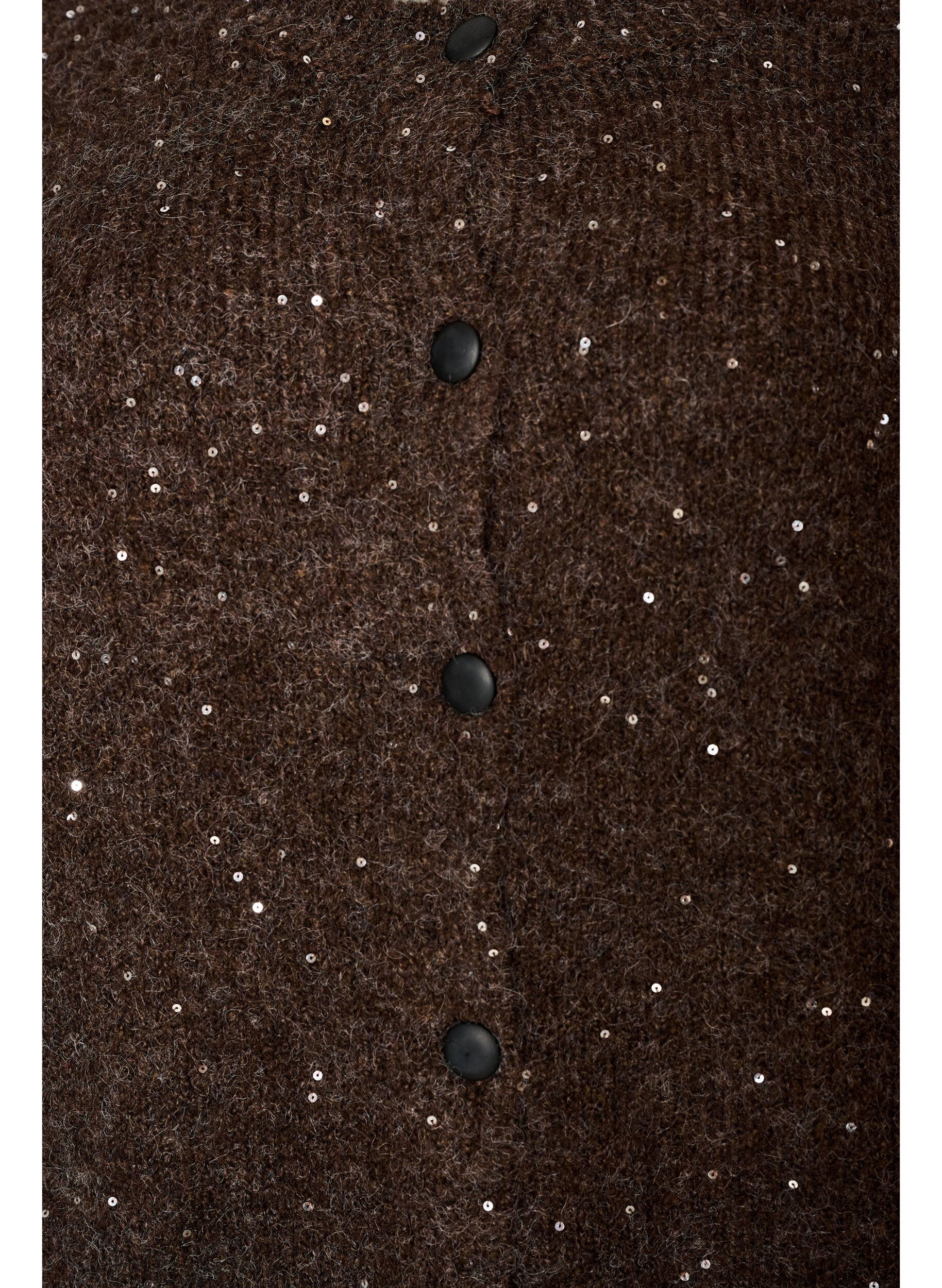 ZizziCardigan med pailletter og knapper, Brun, Packshot image number 2