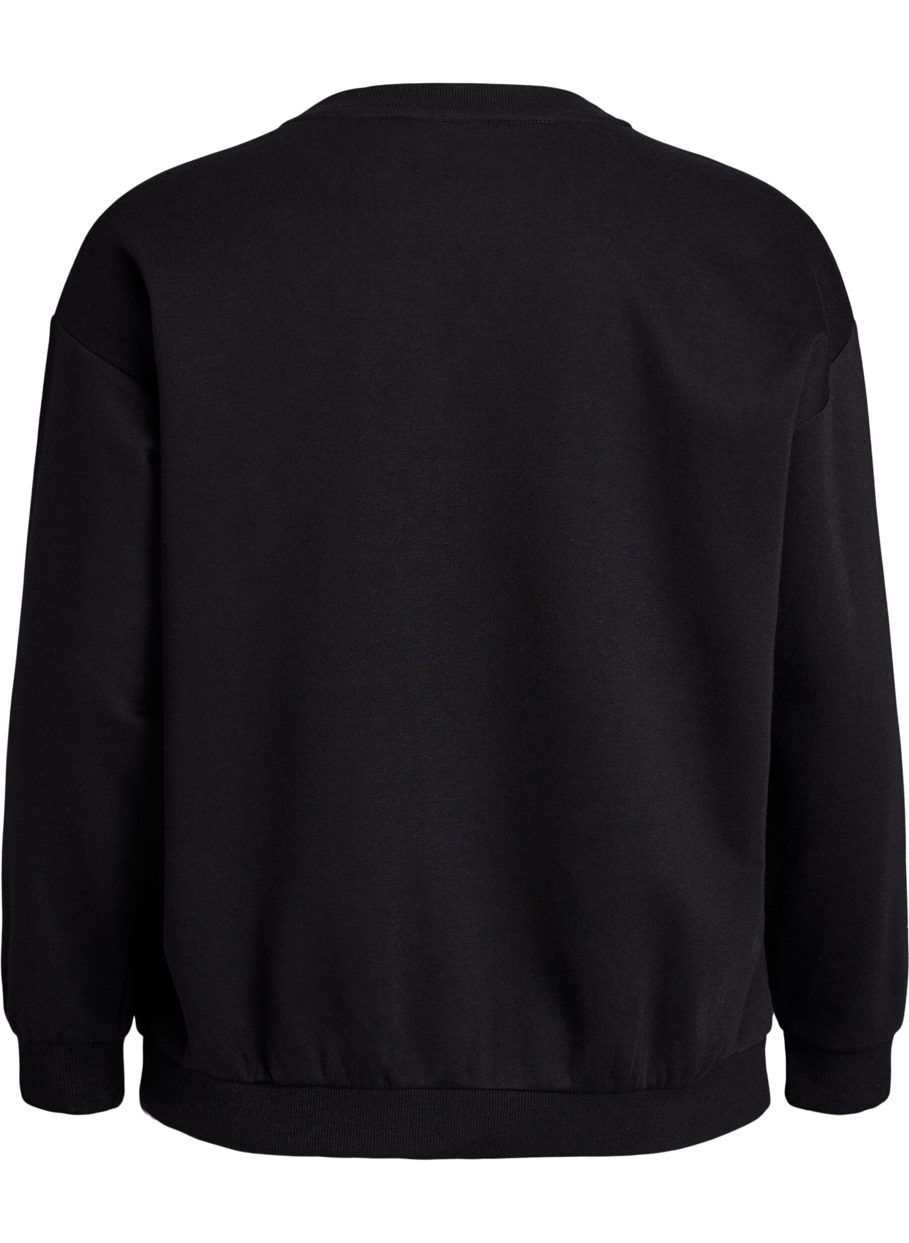 Zizzi Sweatshirt med statement-detalje, Sort, Packshot image number 1