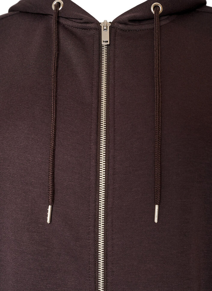 Lang h&aelig;ttetr&oslash;je med lynl&aring;s og lommer, Brun, Packshot image number 2
