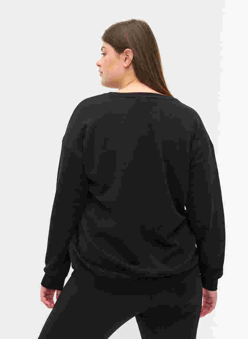 Sweatshirt med sporty tryk, Black, Model image number 1