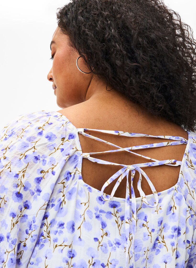 Sommerkjole med blomsterprint og snøredetaljer, Sand Verbena AOP, Model image number 3