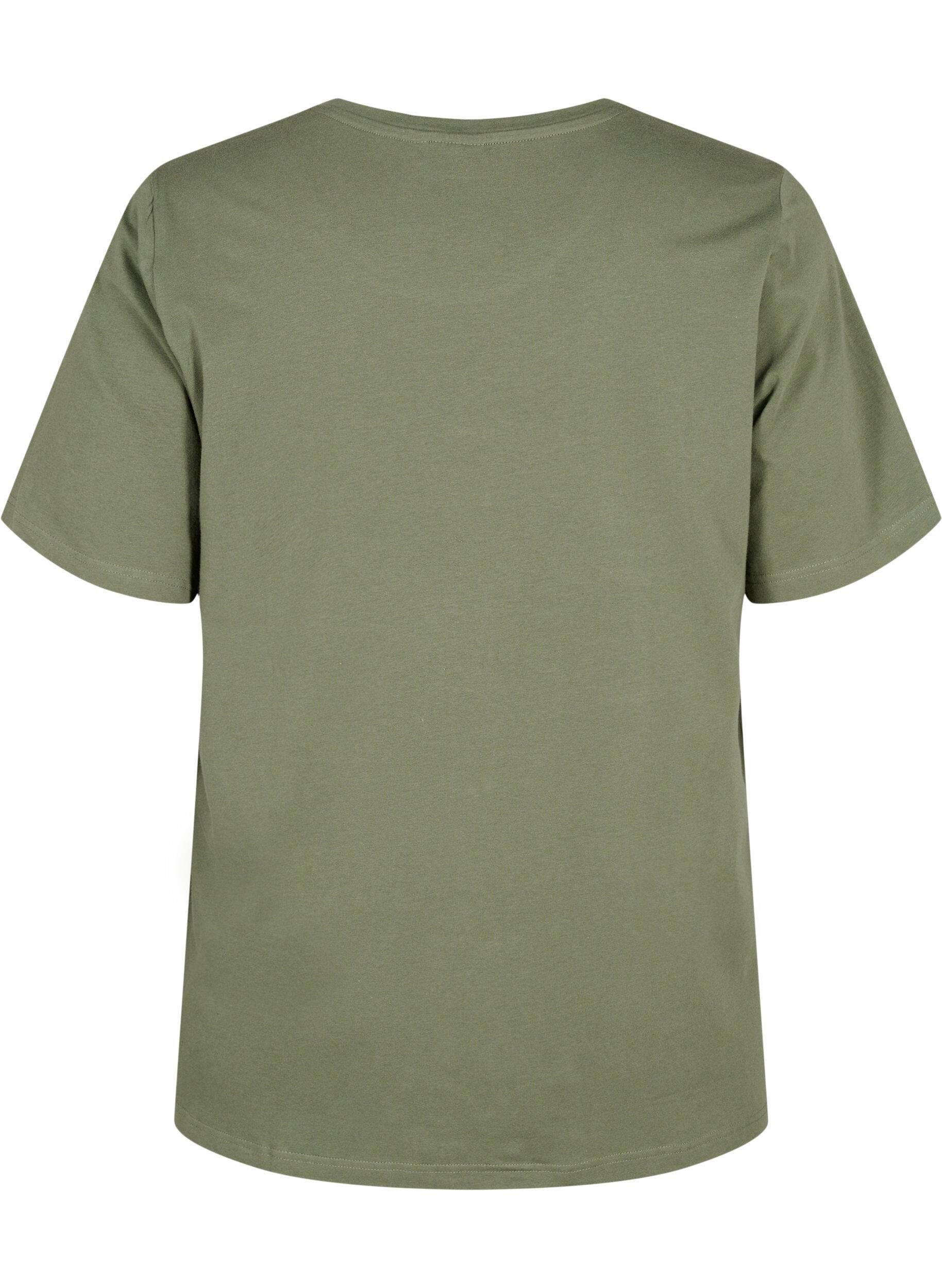 Zizzi T-shirt i &oslash;kologisk bomuld med broderidetaljer, Thyme, Packshot image number 1