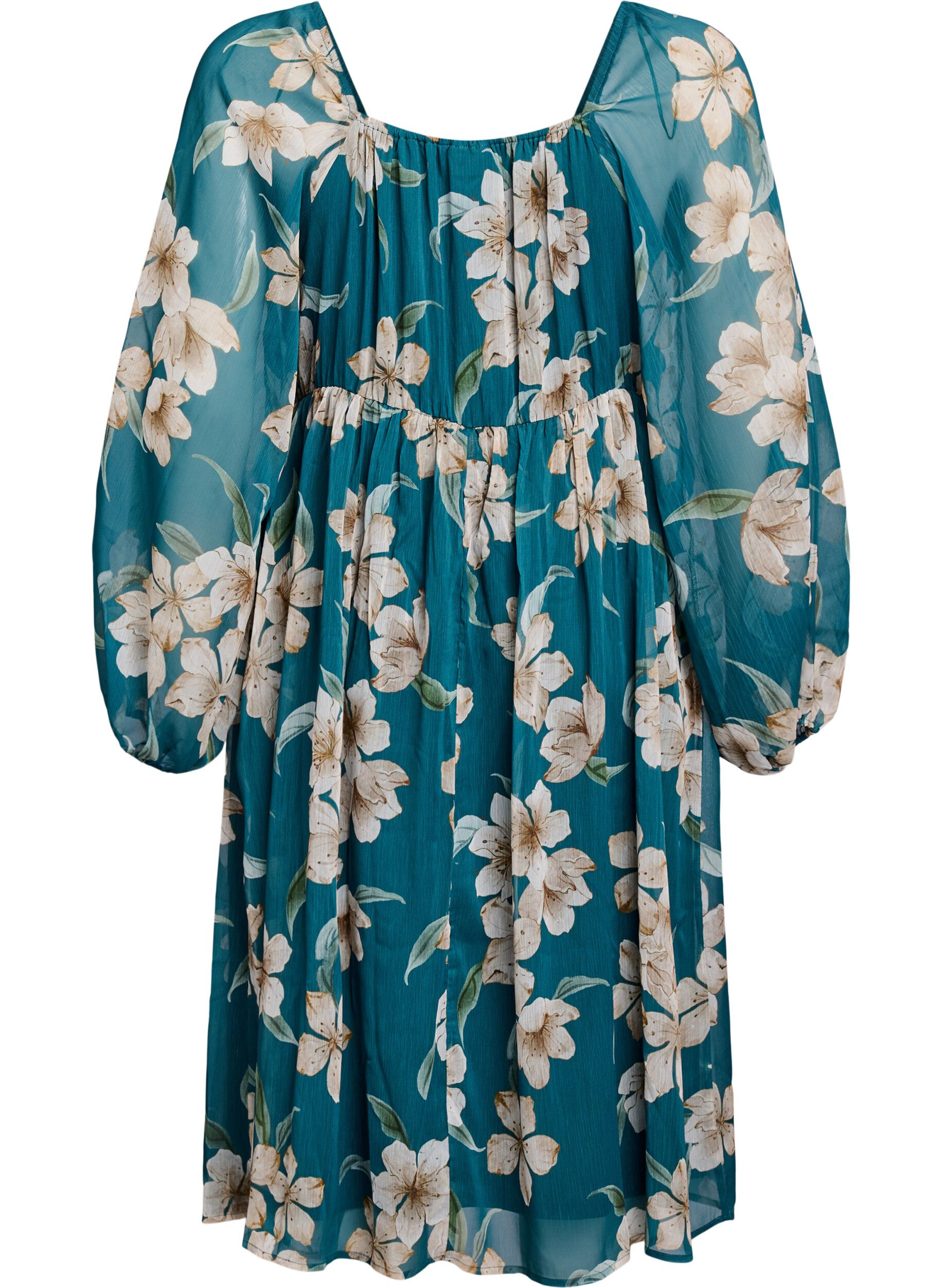 ZizziFestkjole i chiffon med lange &aelig;rmer , Gr&oslash;n, Packshot image number 1