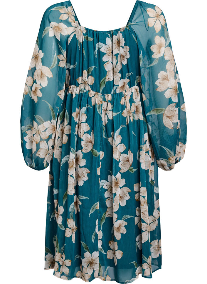 Festkjole i chiffon med lange &aelig;rmer , Gr&oslash;n, Packshot image number 1
