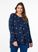 Blomstret bluse med lange &aelig;rmer, Bl&aring;, Model image number 0