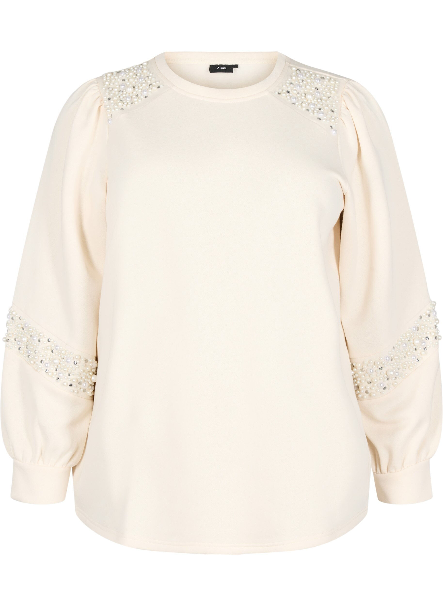 Zizzi Sweatshirt med perledetaljer, Buttercream, Packshot image number 0