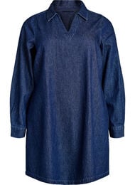 Kort denimkjole med v-hals og krave, Bl&aring;