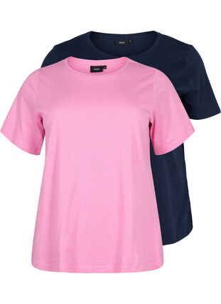 2-pak basis t-shirt i bomuld, Rosebloom/Navy B, Packshot image number 0