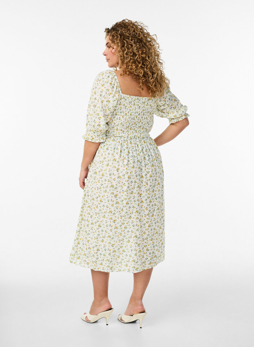 Blomstret sommerkjole i viskose, Hvid, Model image number 1
