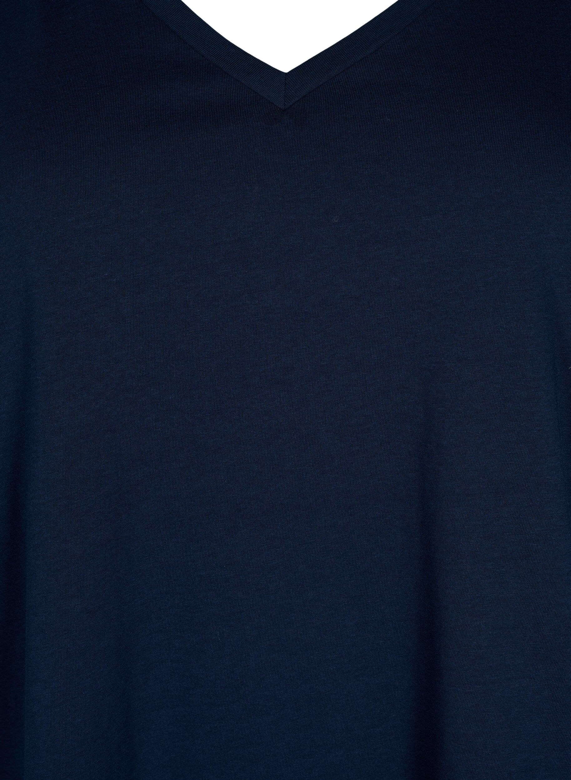 Zizzi Bomulds t-shirt med korte blonde&aelig;rmer, Bl&aring;, Packshot image number 2