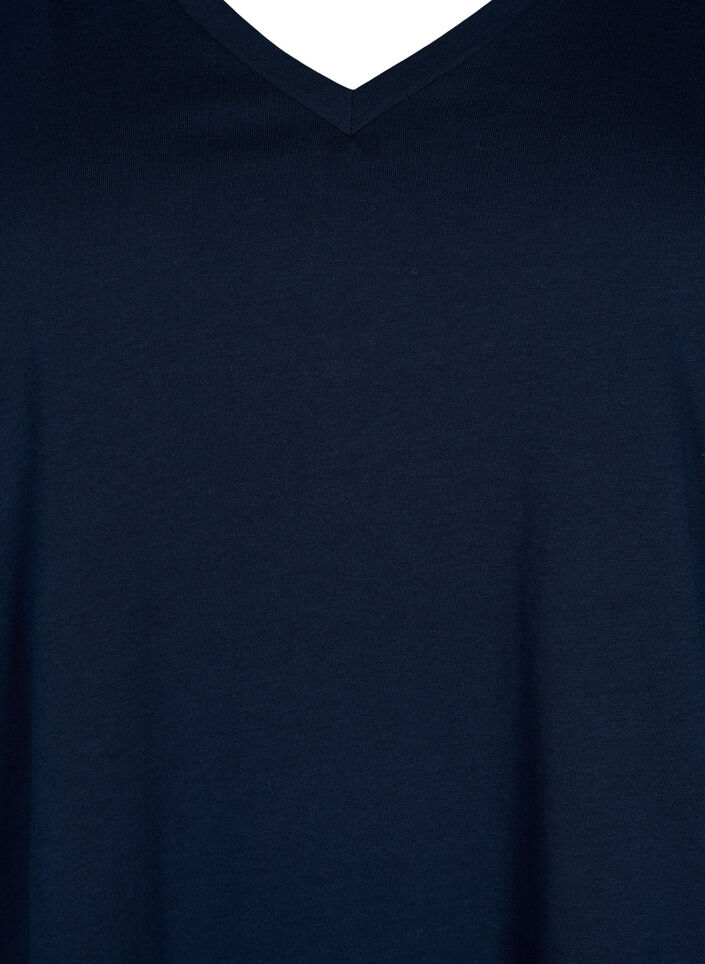 Bomulds t-shirt med korte blondeærmer, Blå, Packshot image number 2