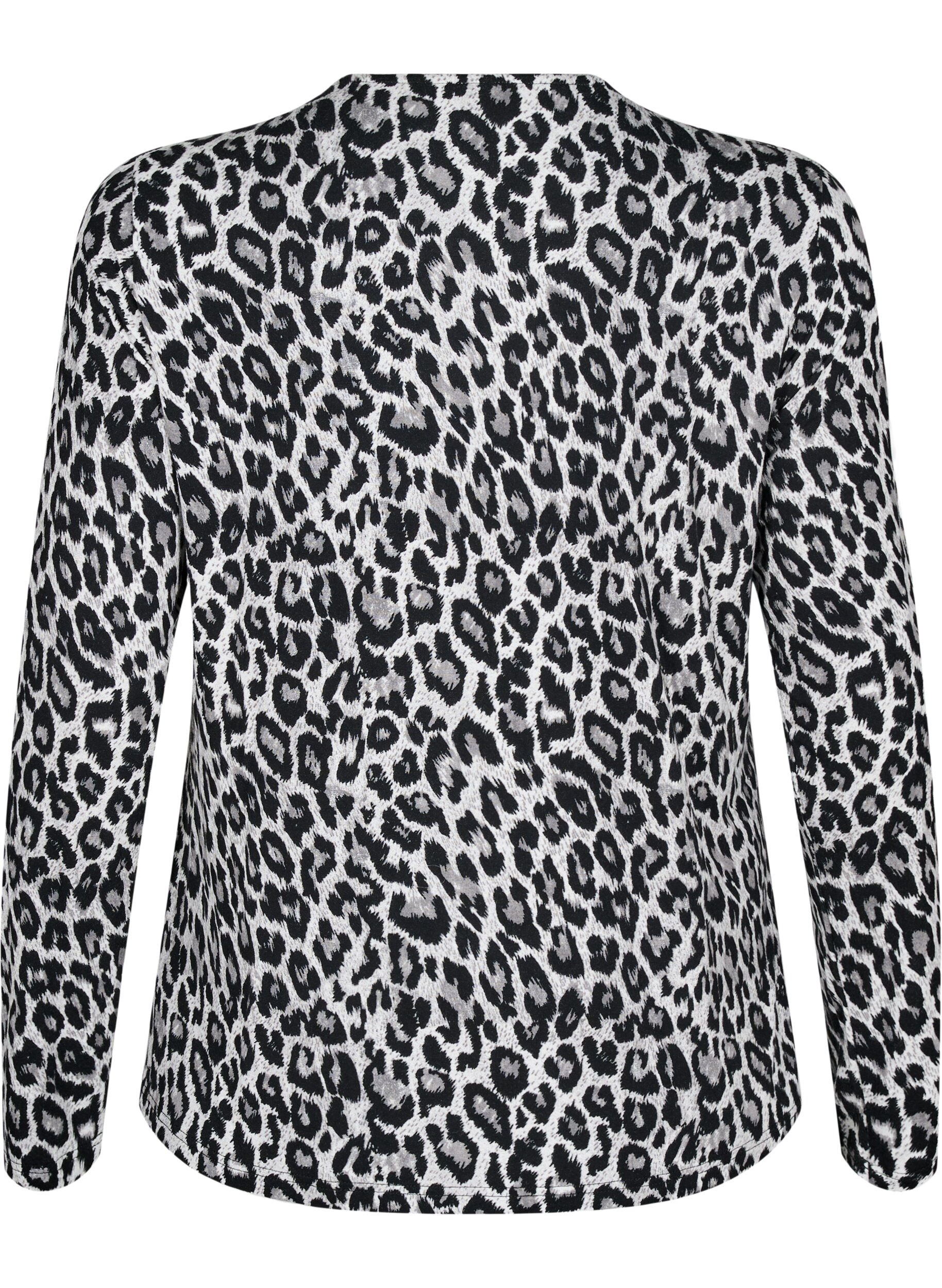 Zizzi Lang&aelig;rmet bluse med leopardprint, Gr&aring;, Packshot image number 1