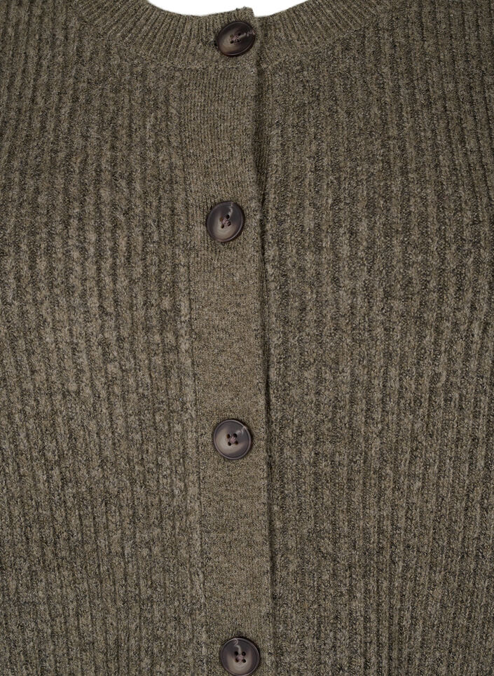 Ribstrikket cardigan med knapper, Grøn, Packshot image number 2