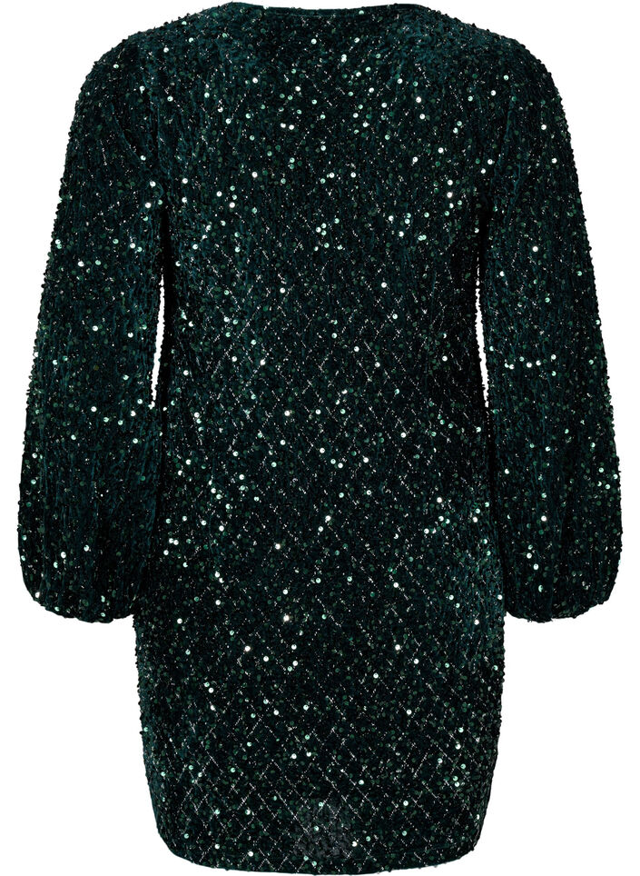Pailletkjole med V-hals og rudem&oslash;nster, Rain Forest Sequins, Packshot image number 1