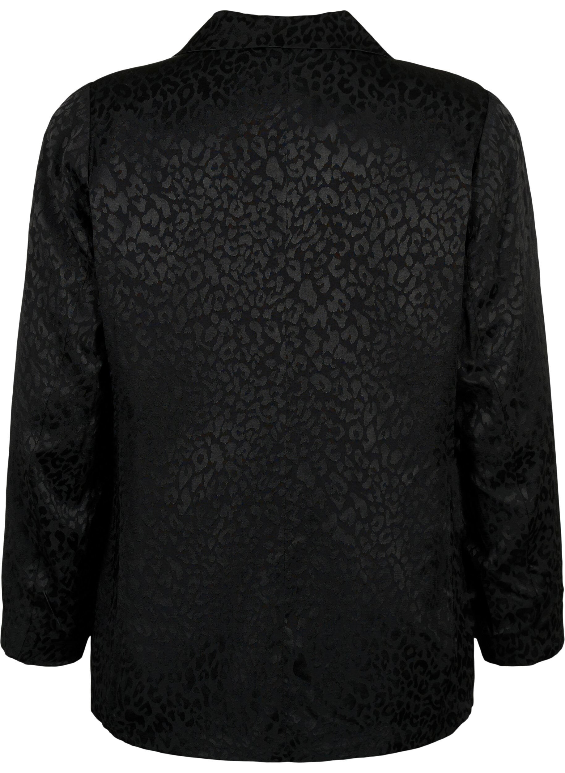Zizzi Tone-i-tone jacquard blazer i viskose, Black, Packshot image number 1