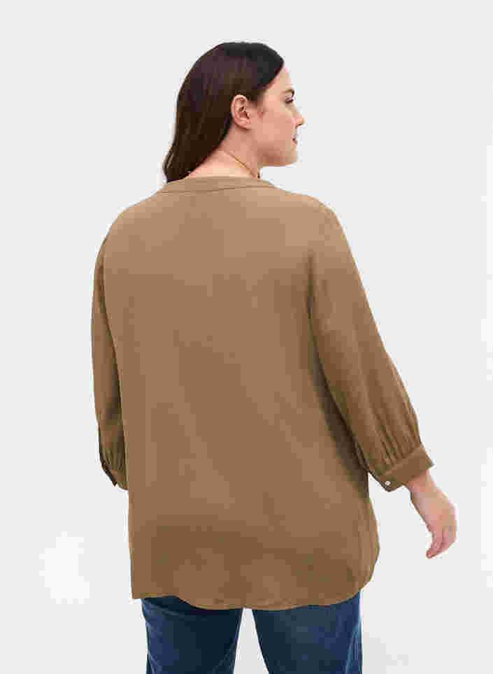 Viskose bluse med 3/4 ærmer, Timber Wolf, Model image number 1