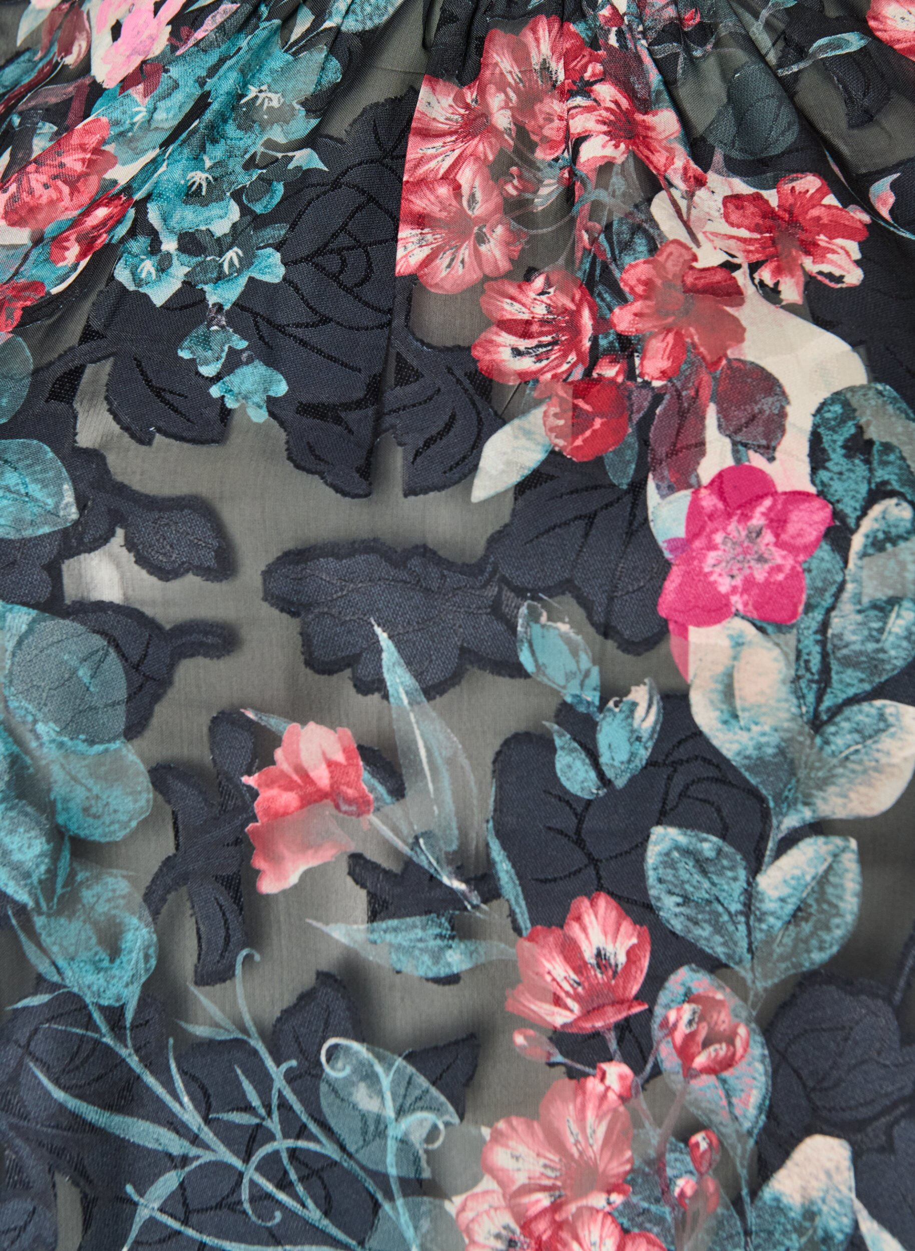 ZizziBlomstret bluse med v&aelig;vet struktur, Sort, Packshot image number 2