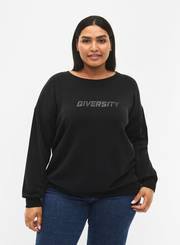 Sweatshirt i modal-mix med tekstprint, Black, Model image number 0