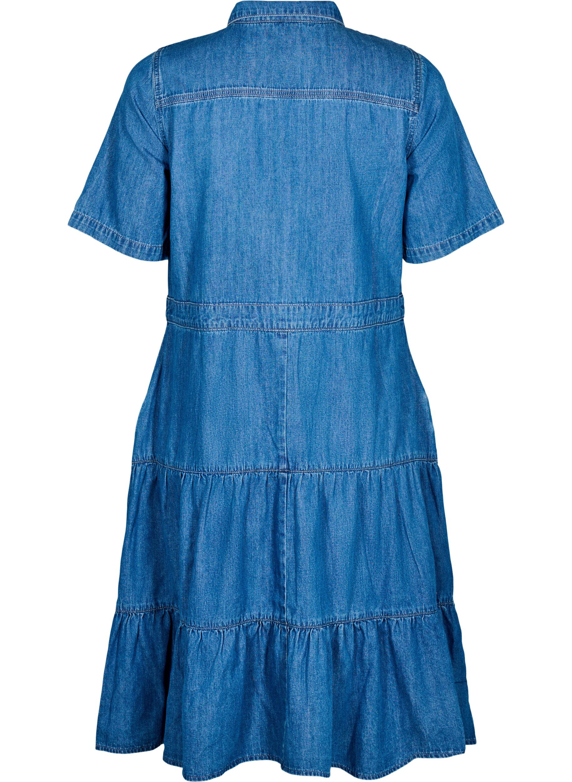 ZizziMidilang denimkjole med knapper og korte &aelig;rmer, Bl&aring;, Packshot image number 1