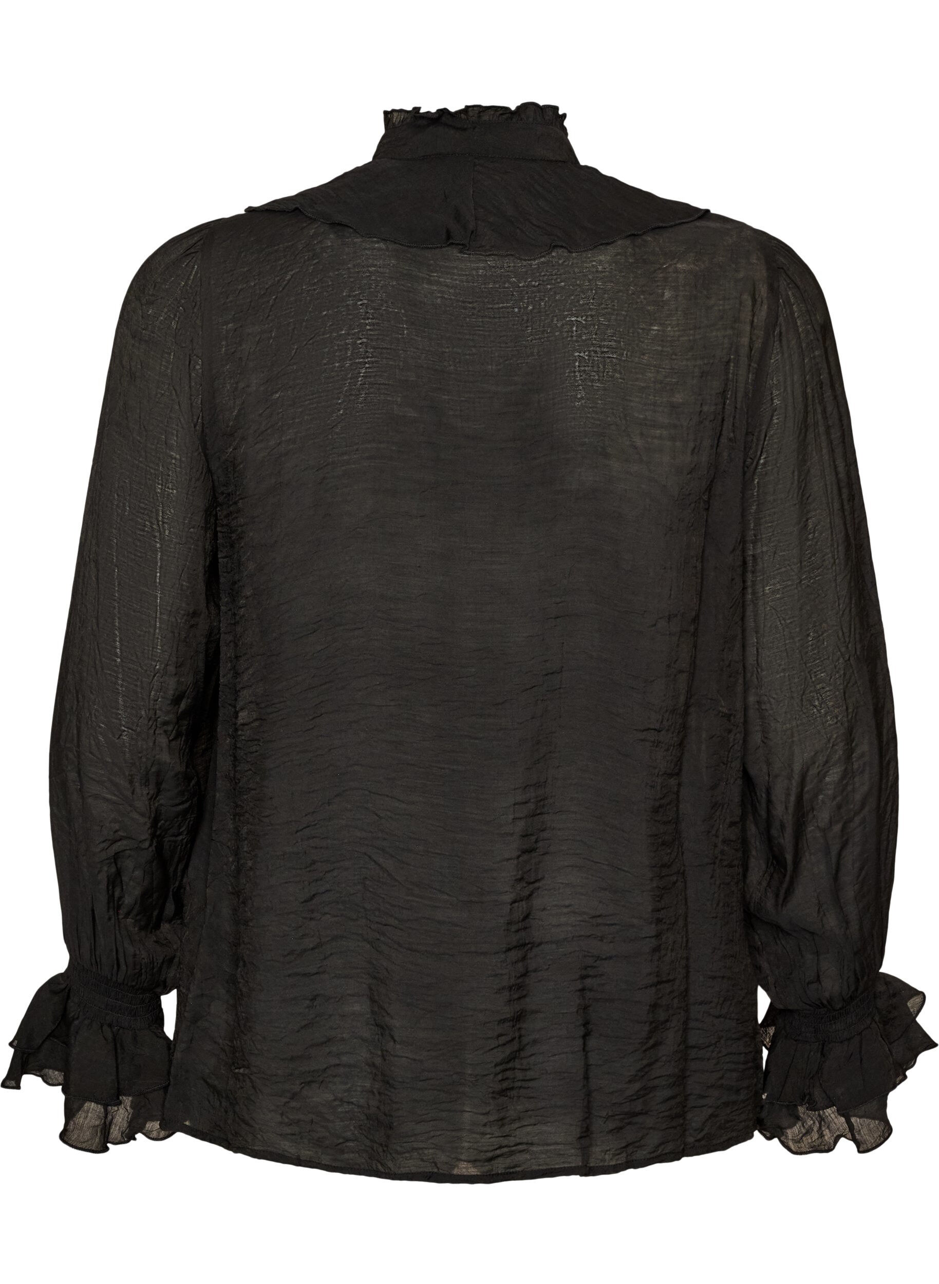 ZizziBluse i viskose med fl&aelig;ser og lange &aelig;rmer, Sort, Packshot image number 1