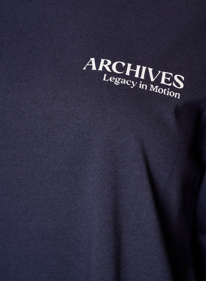 Lang&aelig;rmet jerseybluse med tekstprint, Bl&aring;, Packshot image number 2