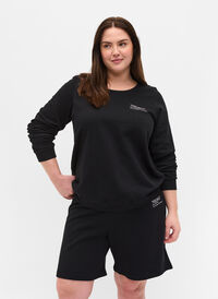 Bomulds sweatshirt med tekstprint, Black, Model