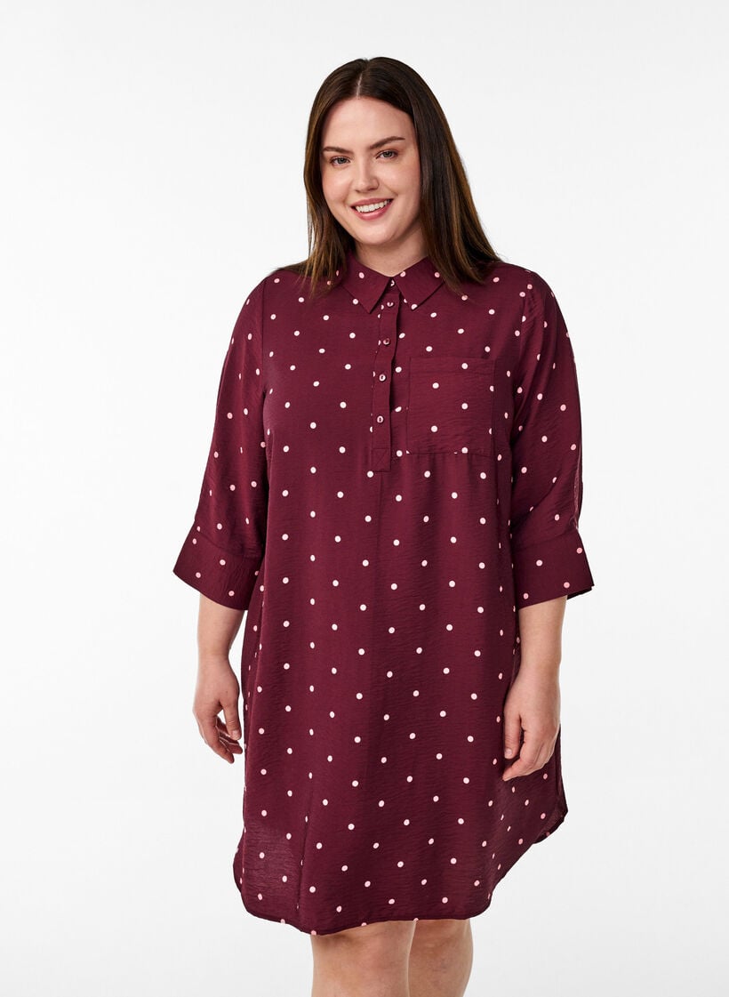 Kort kjole med krave og brystlomme, R&oslash;d, Model image number 0