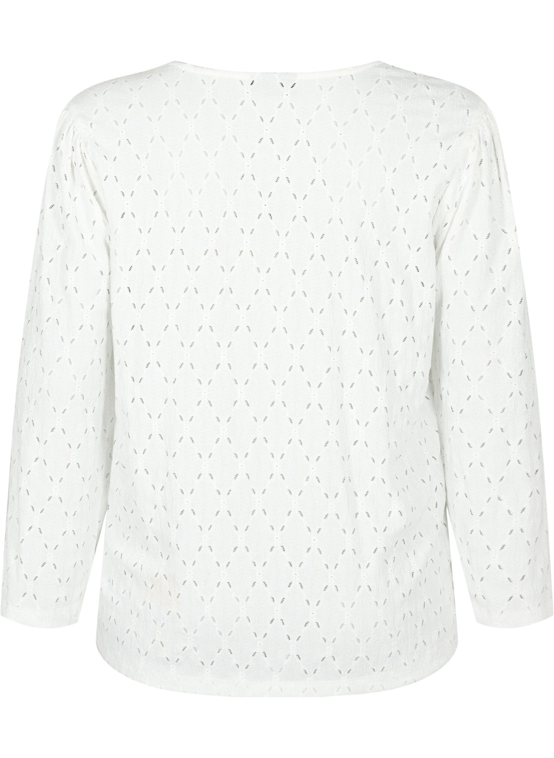 Zizzi V-hals bluse med hulm&oslash;nster, Off White, Packshot image number 1