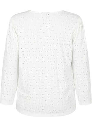 V-hals bluse med hulmønster, Off White, Packshot image number 1