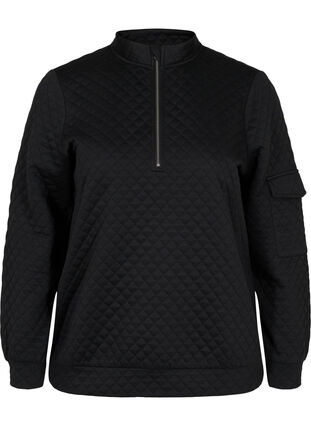 Quiltet sweatshirt med lynlås, Black, Packshot image number 0