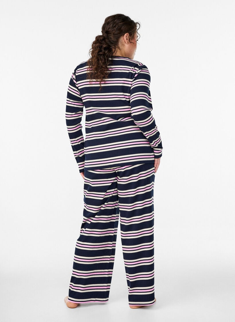 Stribede natbukser med l&oslash;se ben, Bl&aring;, Model