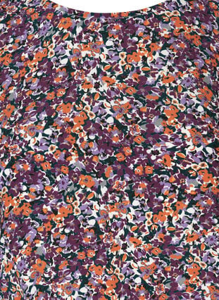 Viskose bluse med smock og blomsterprint, Purple FLower AOP, Packshot image number 2