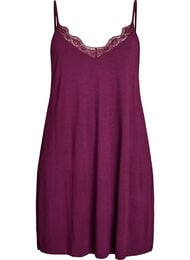 Natkjole med blondekant i viskose, M&oslash;rk Bordeaux