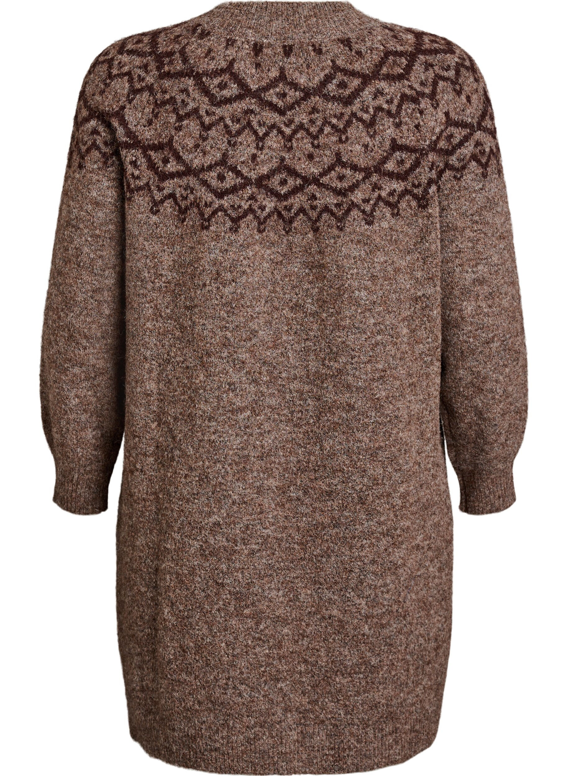 ZizziStrikkjole med jacquardm&oslash;nster, Brun, Packshot image number 1