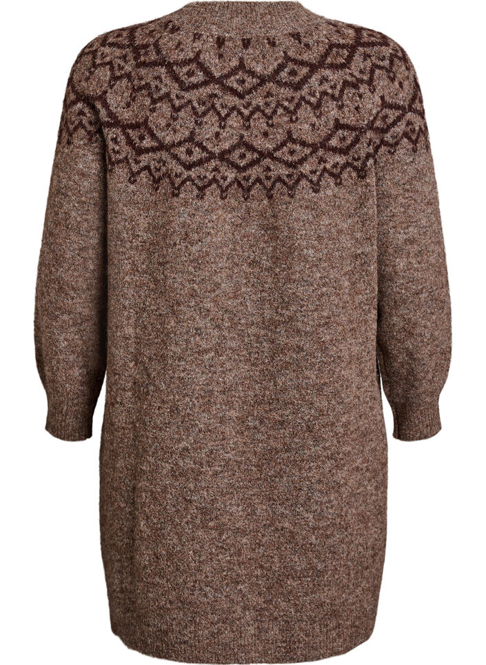 Strikkjole med jacquardm&oslash;nster, Brun, Packshot image number 1
