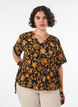Blomstret bluse i bomuld med bindeb&aring;nd, Orange, Model image number 0