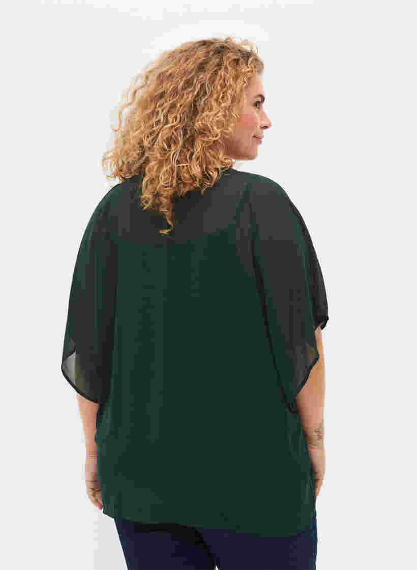 Printet bluse med bindesnøre og korte ærmer, Scarab, Model image number 1