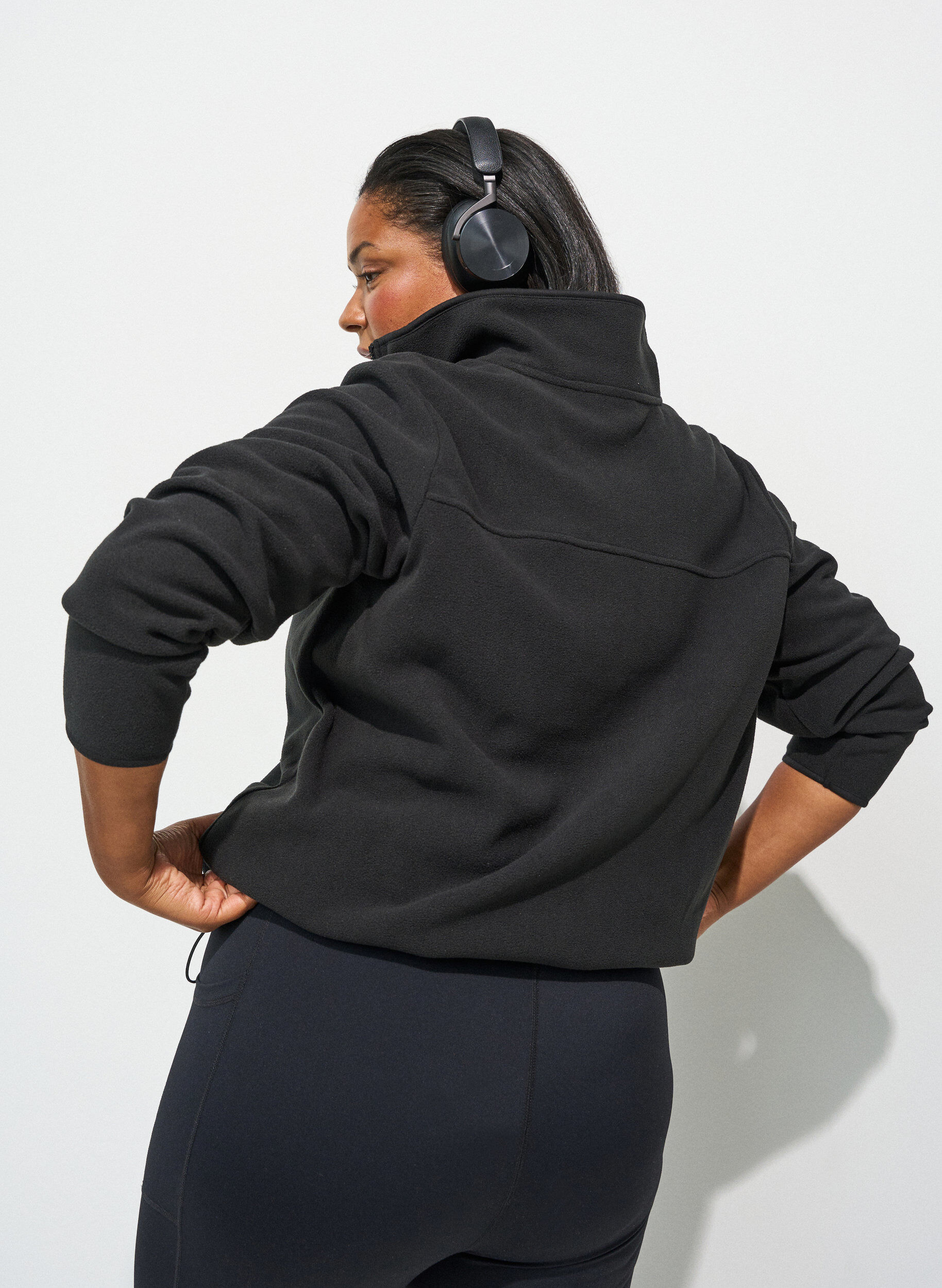 ZizziFleece jakke med lommer, Sort, Model image number 2
