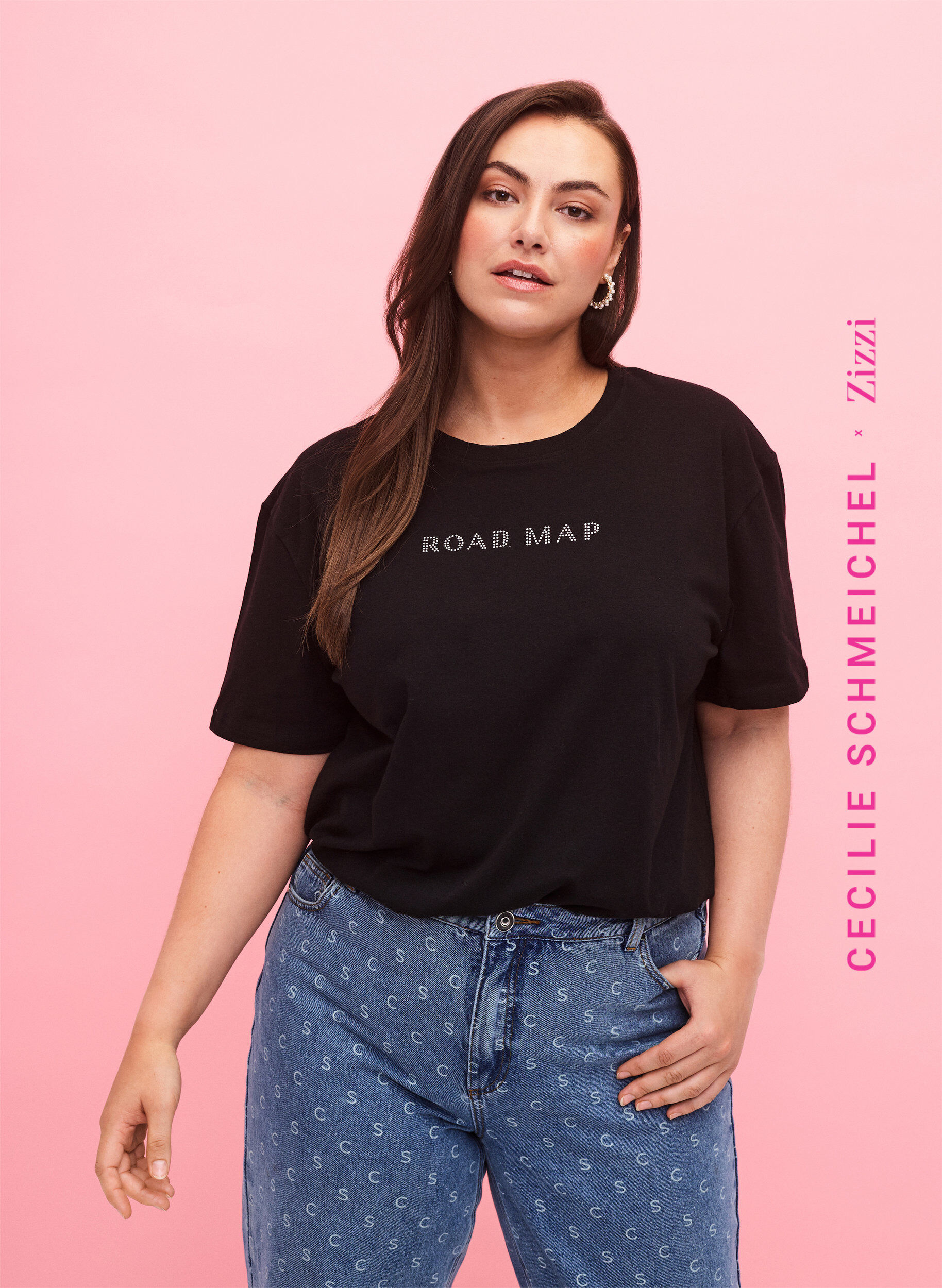 Zizzi T-shirt i &oslash;kologisk bomuld med similisten, Black, Model image number 0