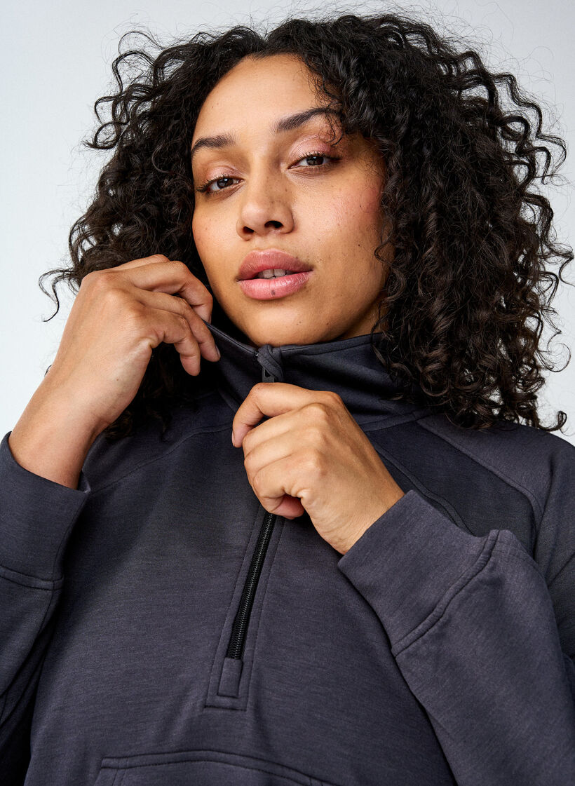 Sporty sweatshirt med høj hals og lynlås, Asphalt, Image image number 1