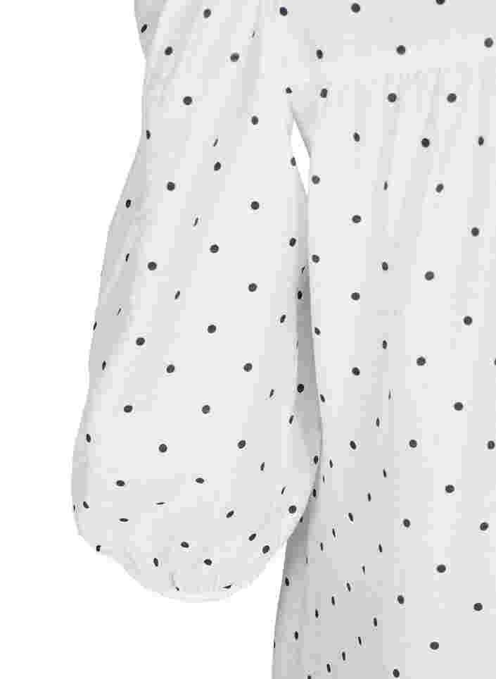 Prikket bluse med 3/4 ærmer i viskosekvalitet, White Dot, Packshot image number 3