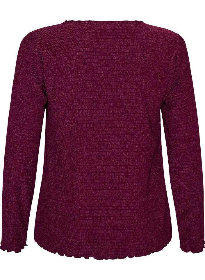Bluse med struktur og b&oslash;lgede kanter, Lilla, Packshot image number 1