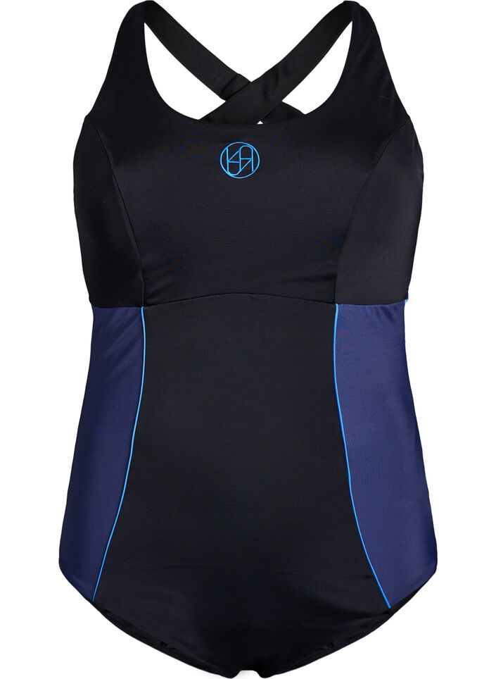 Sportsbadedragt med krydsede stropper, Sort, Packshot image number 0