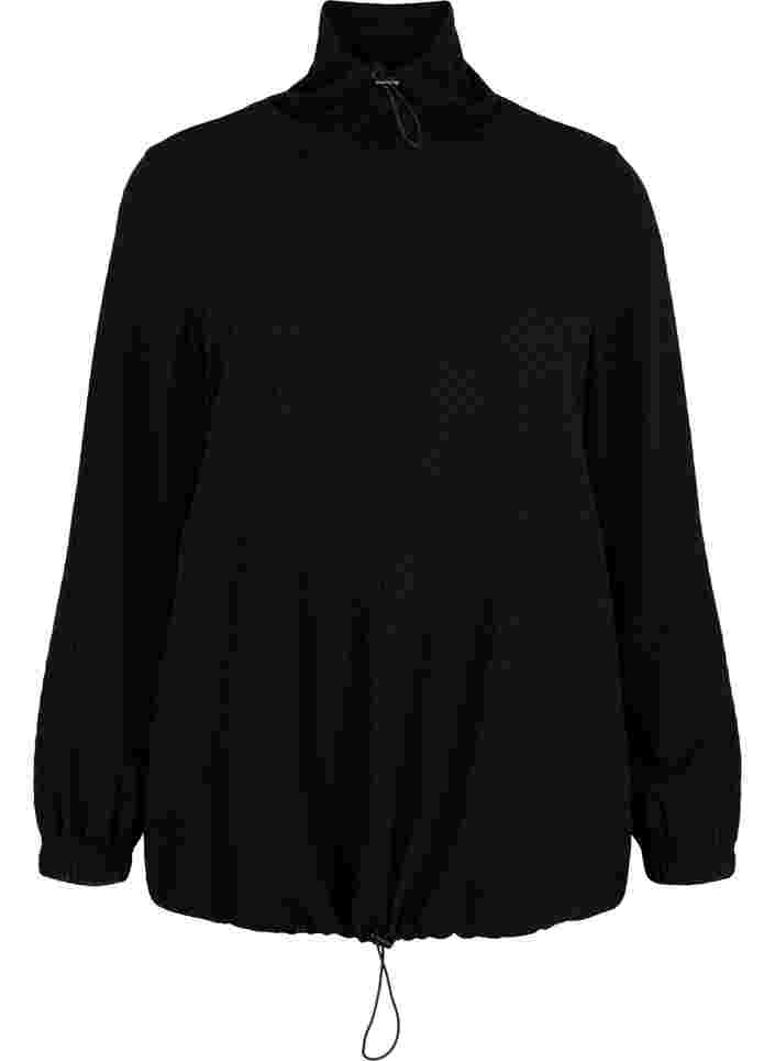 Sweatshirt med høj hals og justerbare elastiksnøre, Black, Packshot image number 0