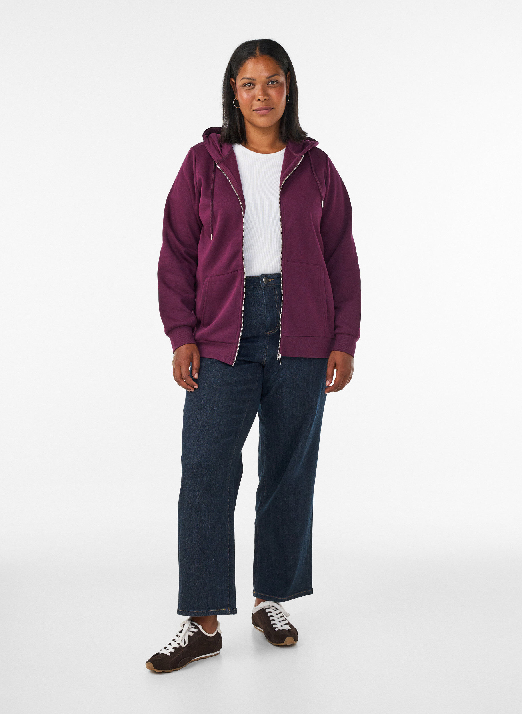 ZizziSweat h&aelig;ttetr&oslash;je med lynl&aring;s og lommer, Lilla, Model image number 1