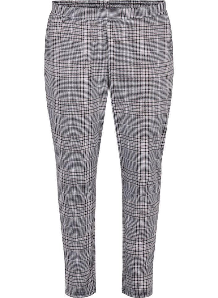 Cropped Maddison bukser med ternet mønster, Black Check, Packshot image number 0