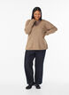 Strikbluse med V-hals og raglan&aelig;rmer, Brun, Model image number 1